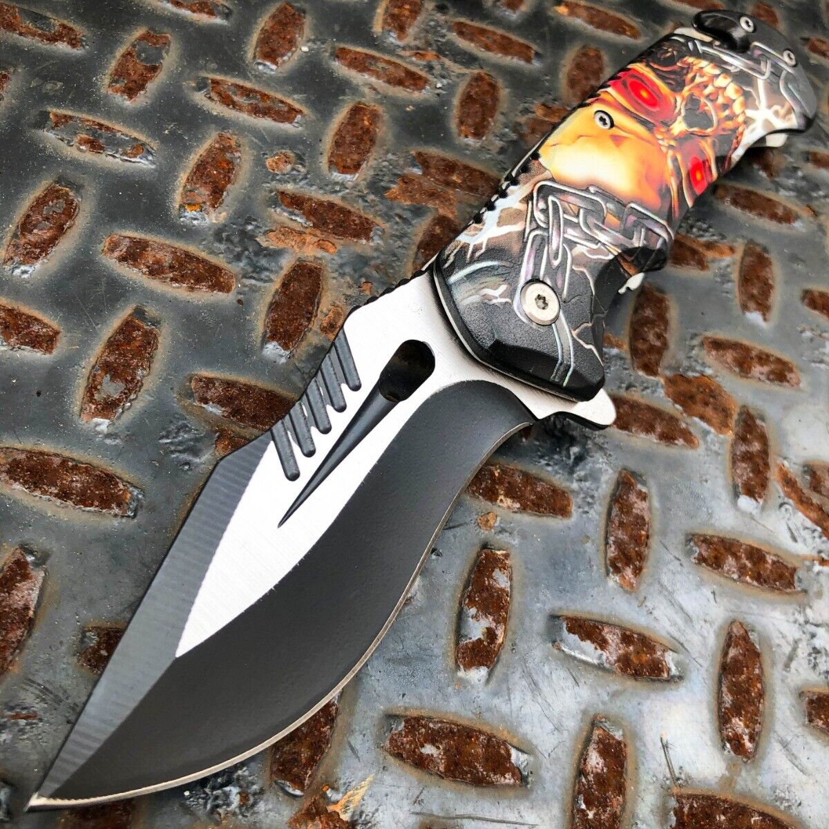 TACTICAL Skull CHAIN Spring Open Assisted Pocket Folding Rescue Knife Blade NEW