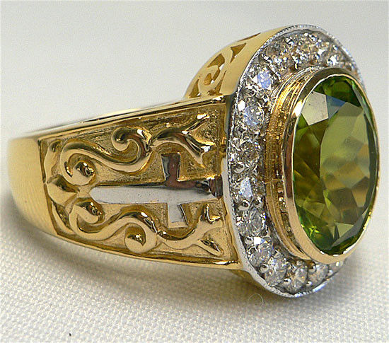 OVAL PERIDOT CHRISTIAN BISHOP 100% STERLING SILVER RING NEW 14K YELLOW GOLD