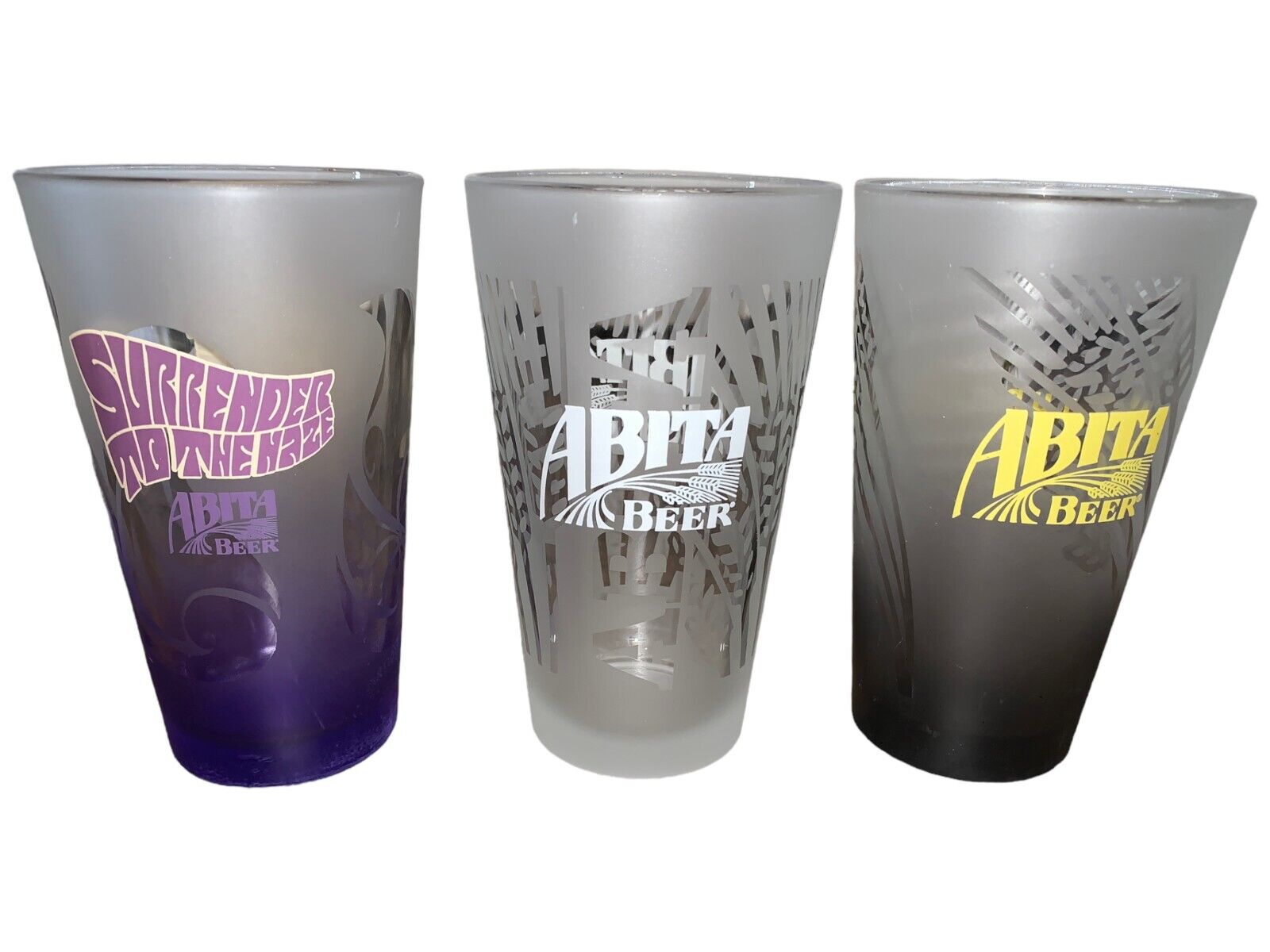 3 Abita Brewing Co. Beer Frosted Pint Glass Craft Beer 16oz Clear Purple Smoke