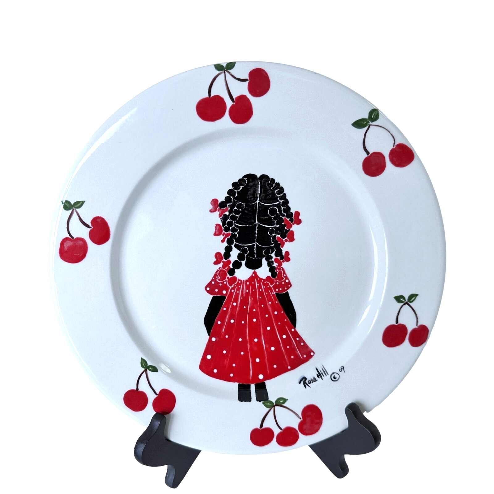 Rose Hill Art Plate, Round w/Girl Facing Backwards & Cherries Along The Rim, 12