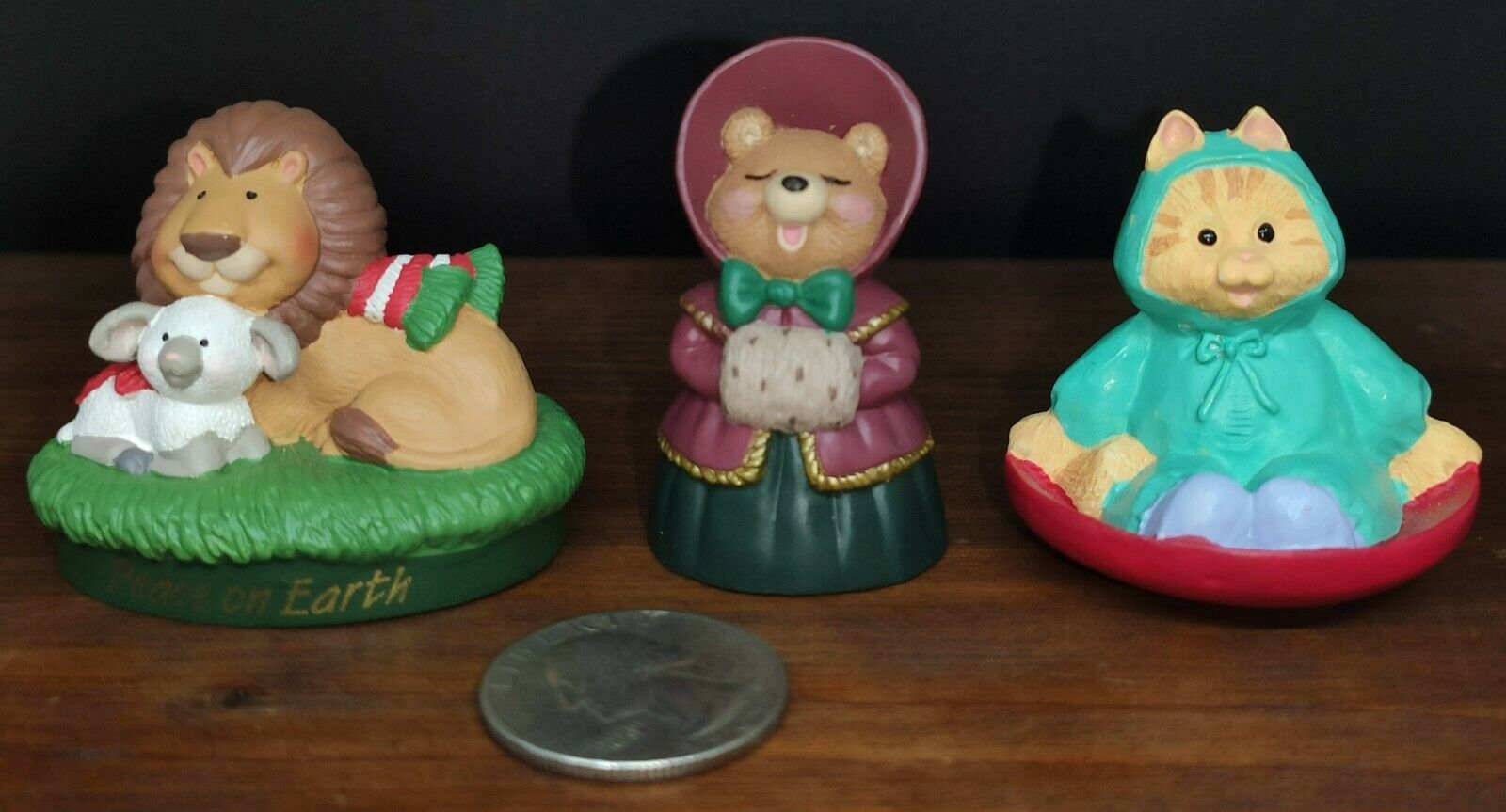 Hallmark Merry Miniatures Christmas 1995 Lion And Lamb, Cat On Sled, Squirrel B3