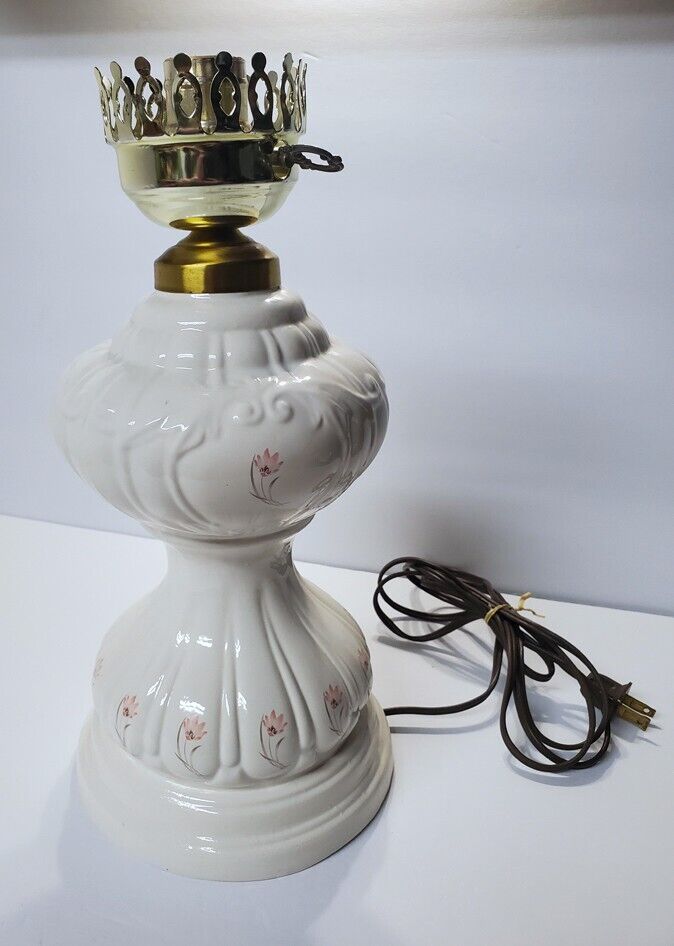 Vintage White Ceramic Victorian Style Oil Lamp Shaped Electric 13.5\