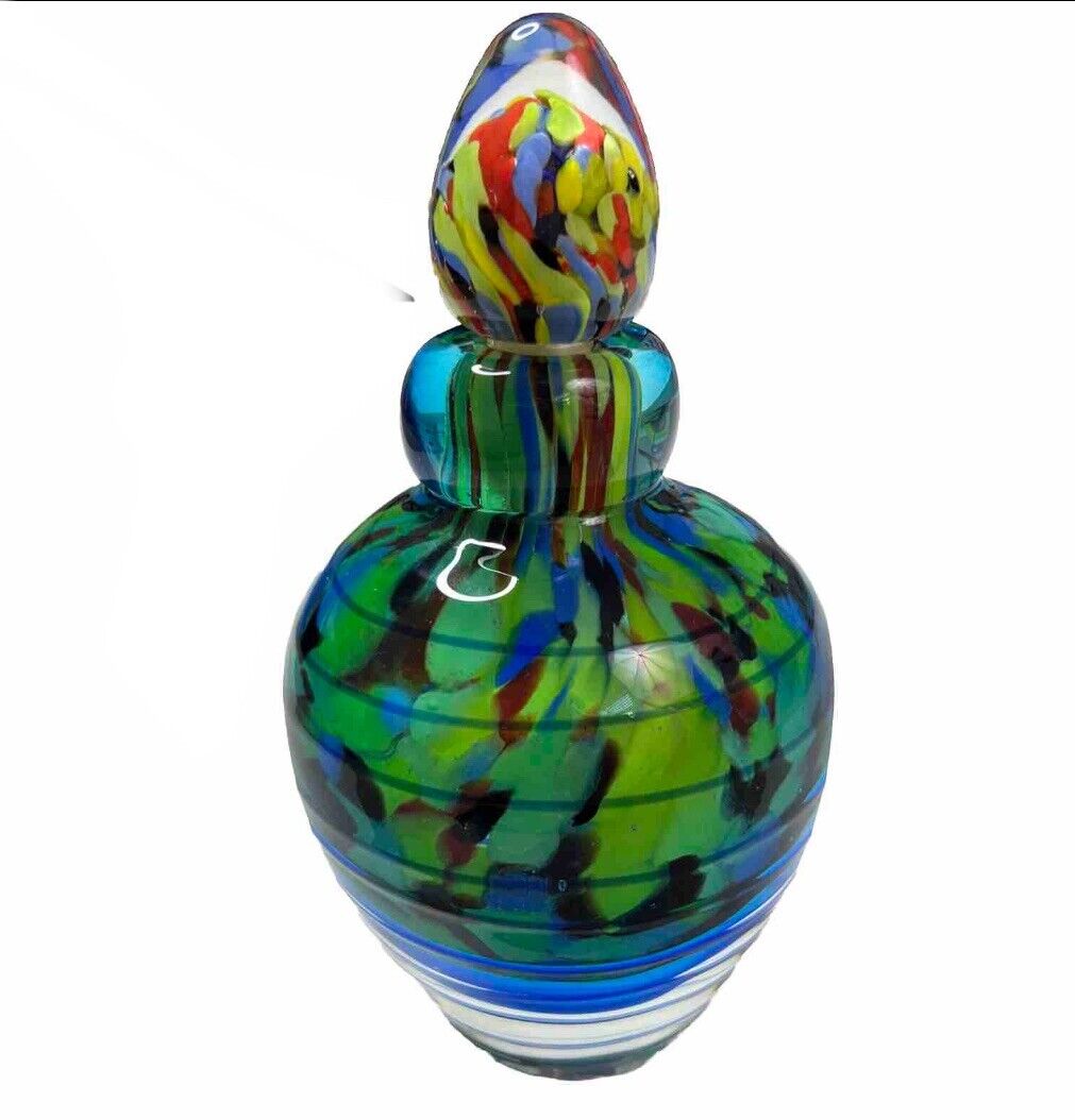 Italian Murano Glass Perfume Bottle Sommerso Murrina Threaded 6.5\