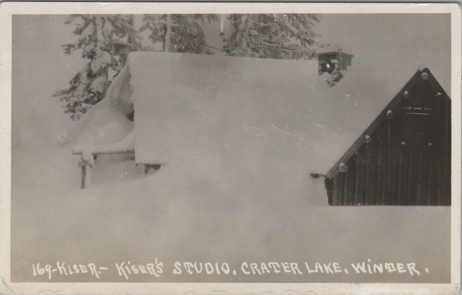 RPPC 1928 Kiser's Studio Crater Lake Oregon snow winter photo postcard B980