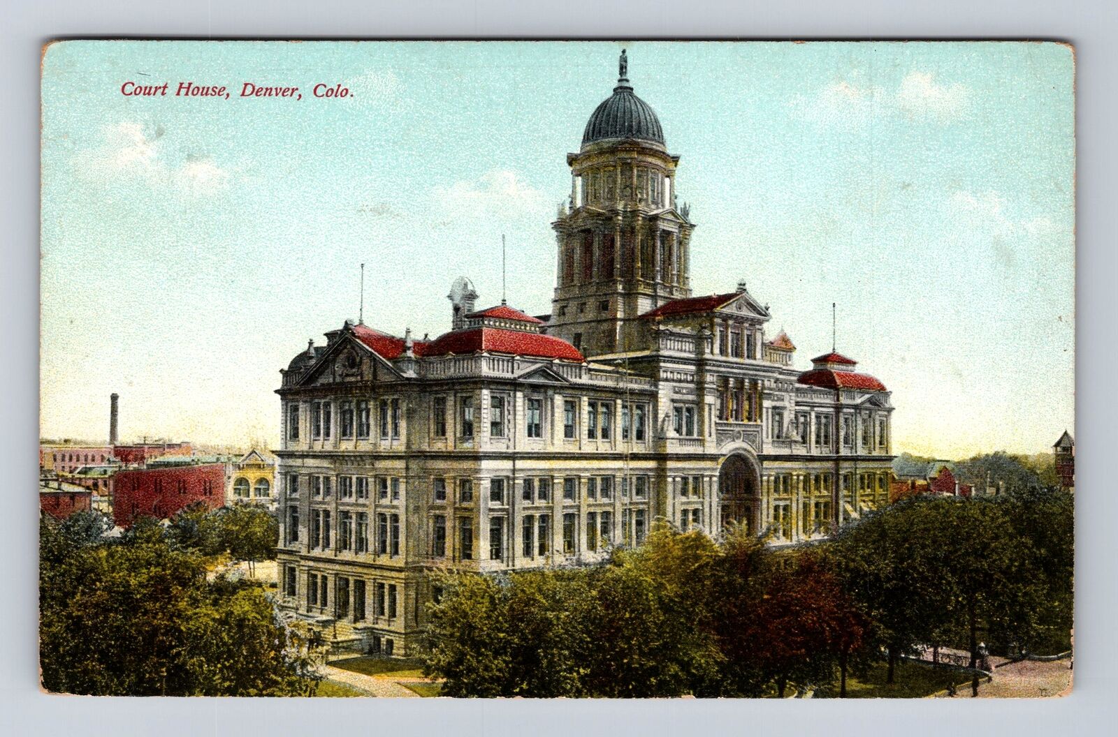 Denver CO-Colorado, Panorama View Court House, Antique Vintage Souvenir Postcard