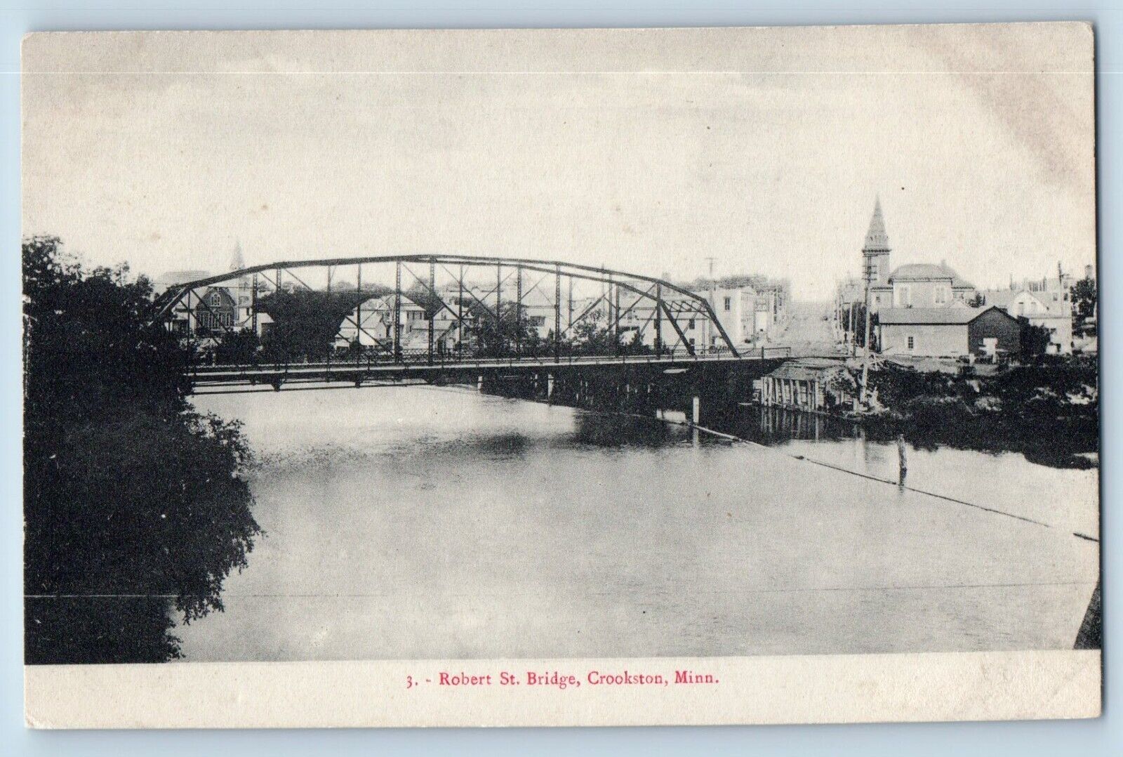 Crookston Minnesota MN Postcard Robert St Bridge Aerial View Houses 1909 Vintage