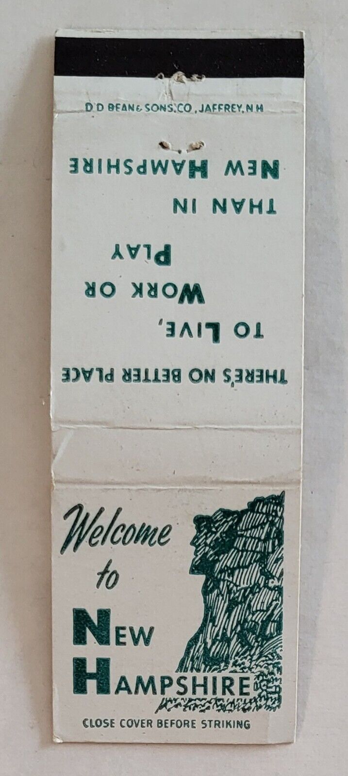 Vintage Matchbook Cover....Welcome to New Hampshire No Better Place to Live Work