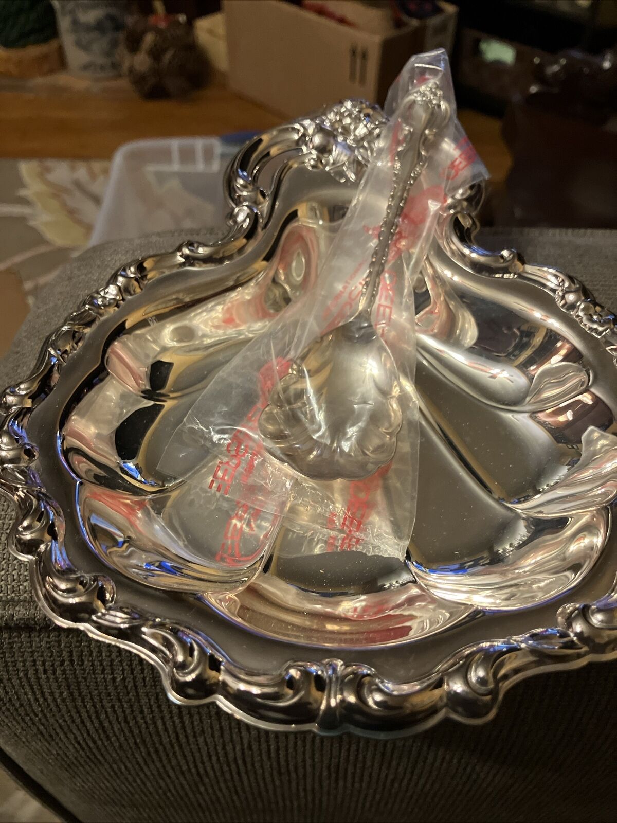 International SilverPlate Shell Shaped Dish with Spoon, New/Shiny