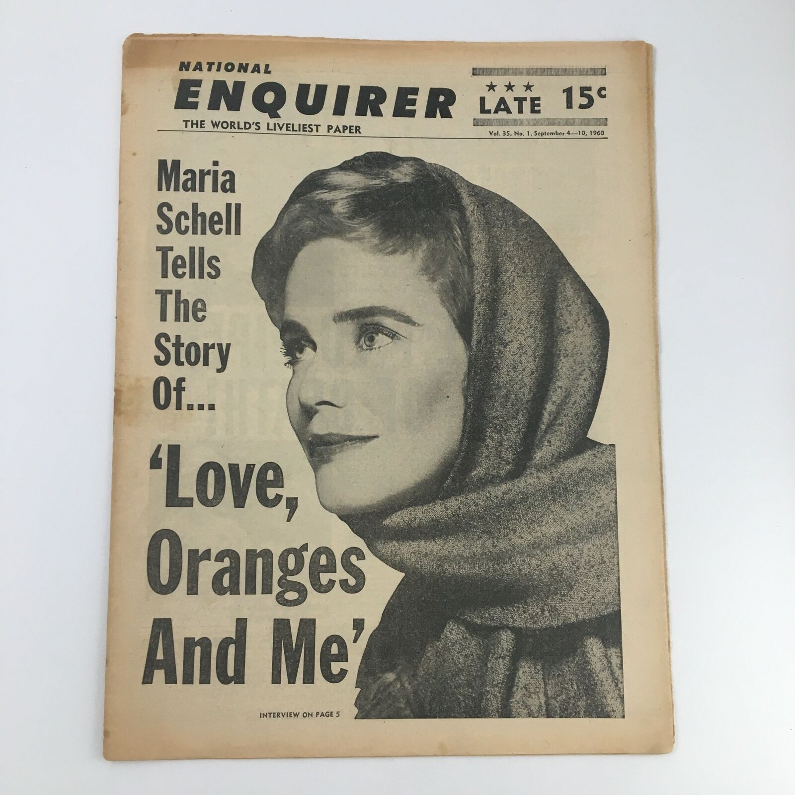 National Enquirer Paper September 4 1960 Maria Schell Story of Love Oranges & Me