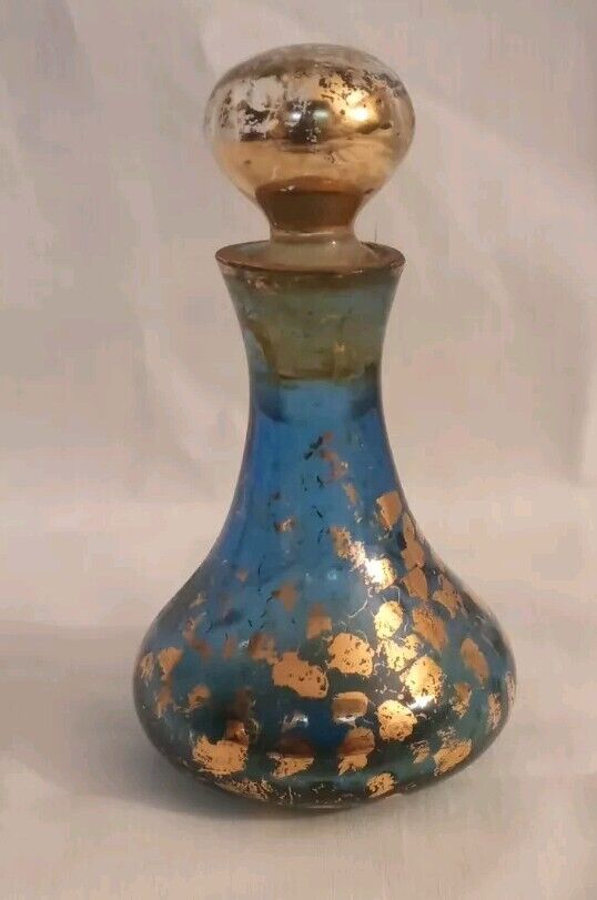 Antique 1920\'s Venetian Art Deco Cobalt Blue/Gold Foil Perfume Bottle