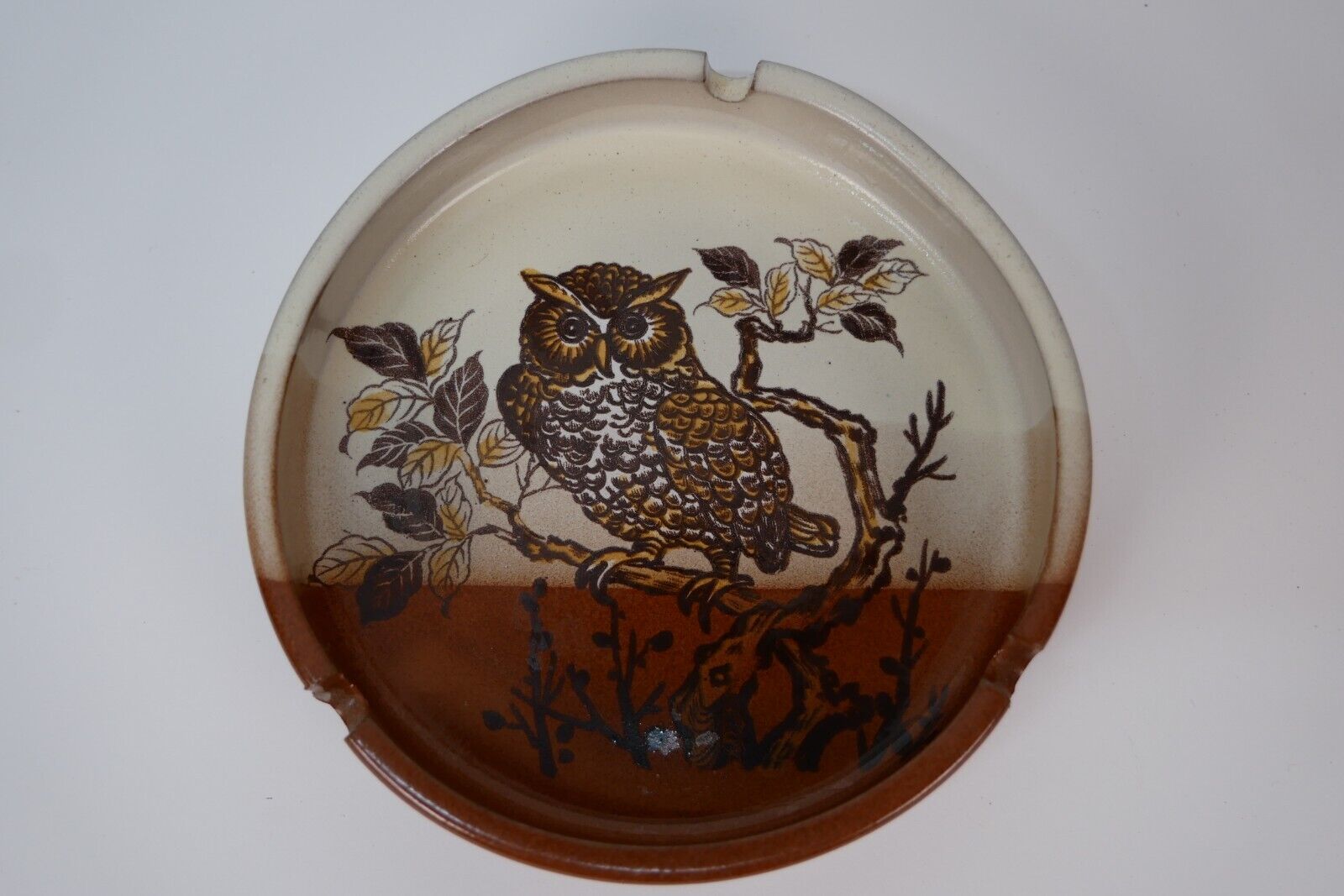 Otagiri OWL Original Ashtray Handpainted Crafted Heavy Ceramic Pottery Japan