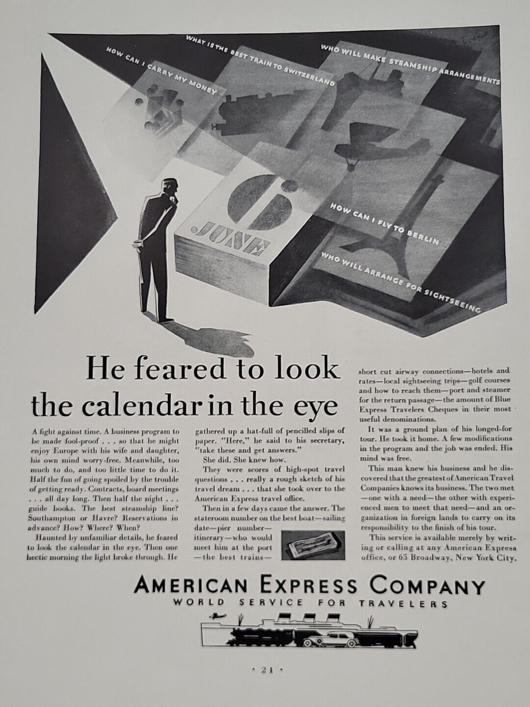 1931 American Express Fortune Magazine Print Advertising Travelers Art Deco