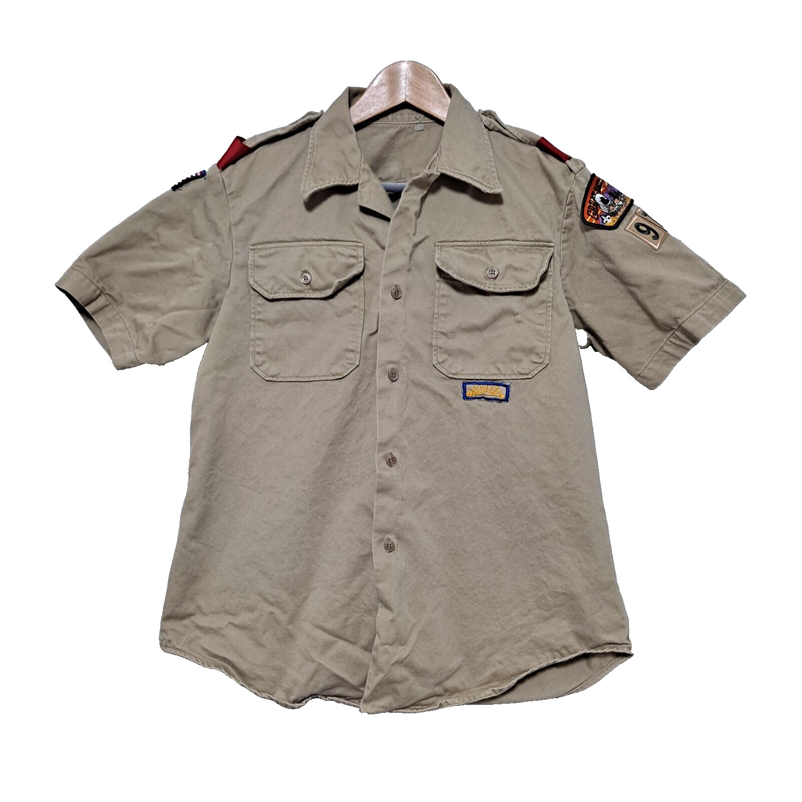 Vintage Army Uniform Shirt Adult Medium Boy Scout America Customized BSA Beige
