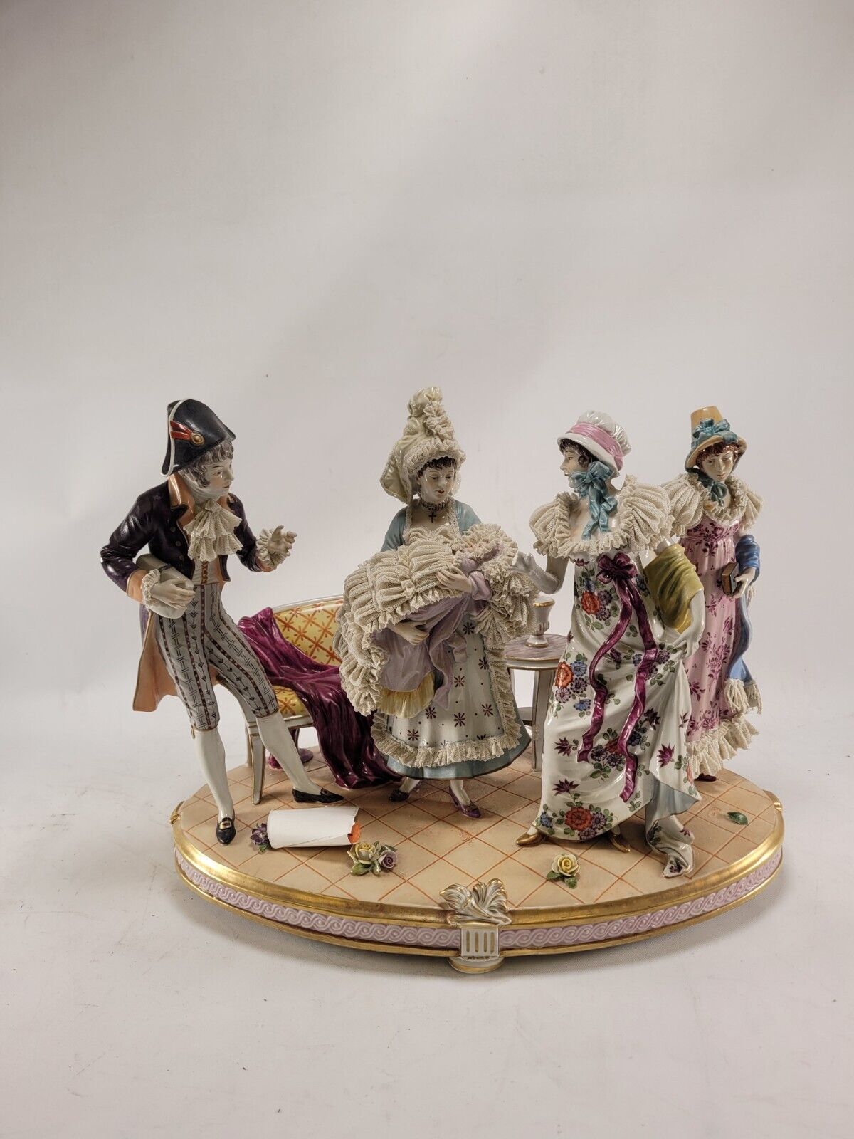 Volkstedt Porcelain Dresden Lace Figural Group Germany 19th 20th Century