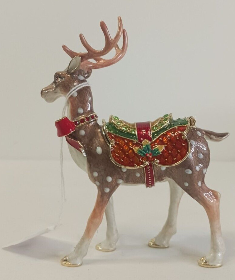 Kubla Crafts Bejeweled Enamel 2959 Reindeer Hinged Box Pre-Loved