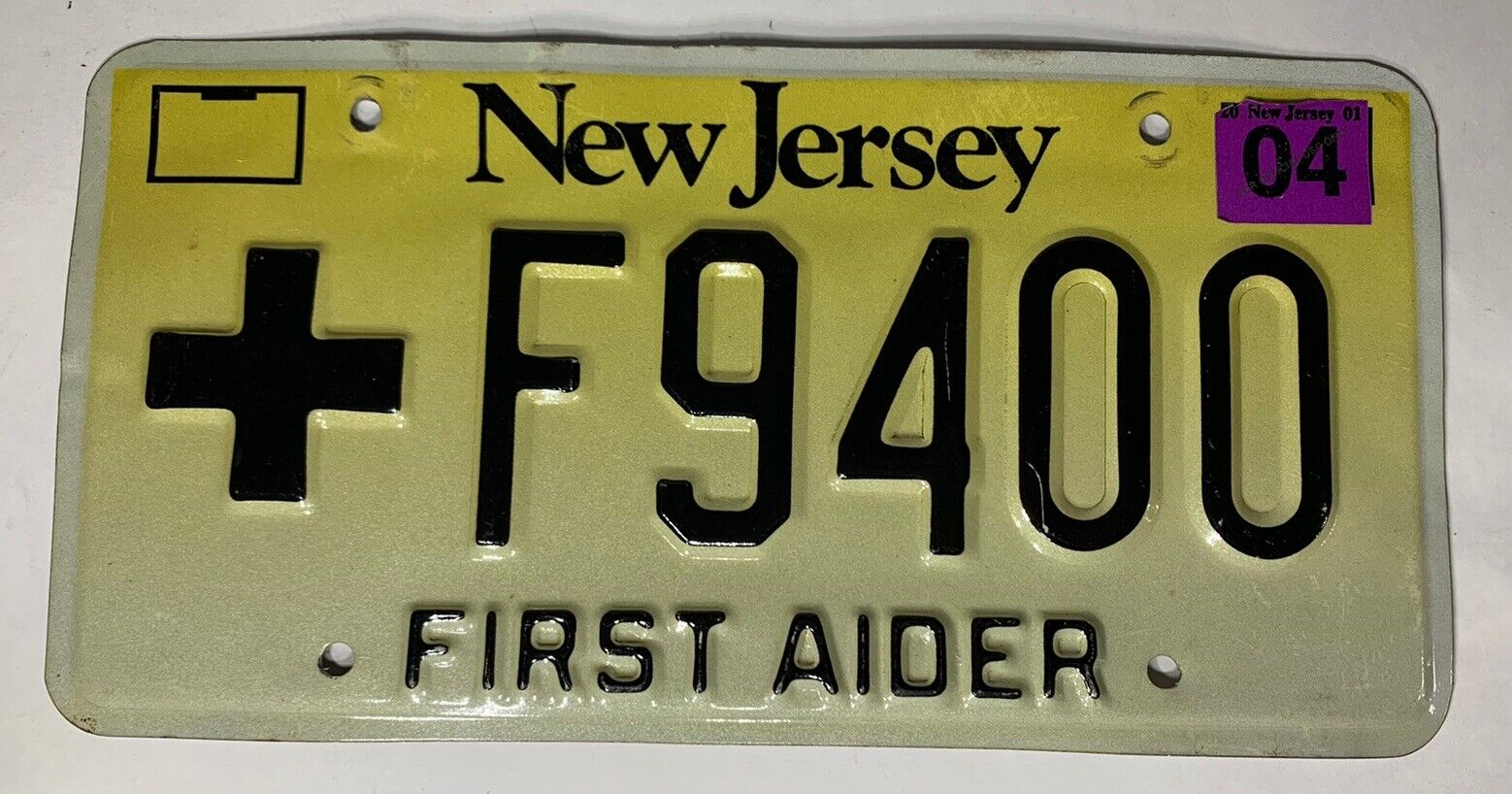 Rare New Jersey License Plate - First Aider - EMS #F9400 - Excellent Condition