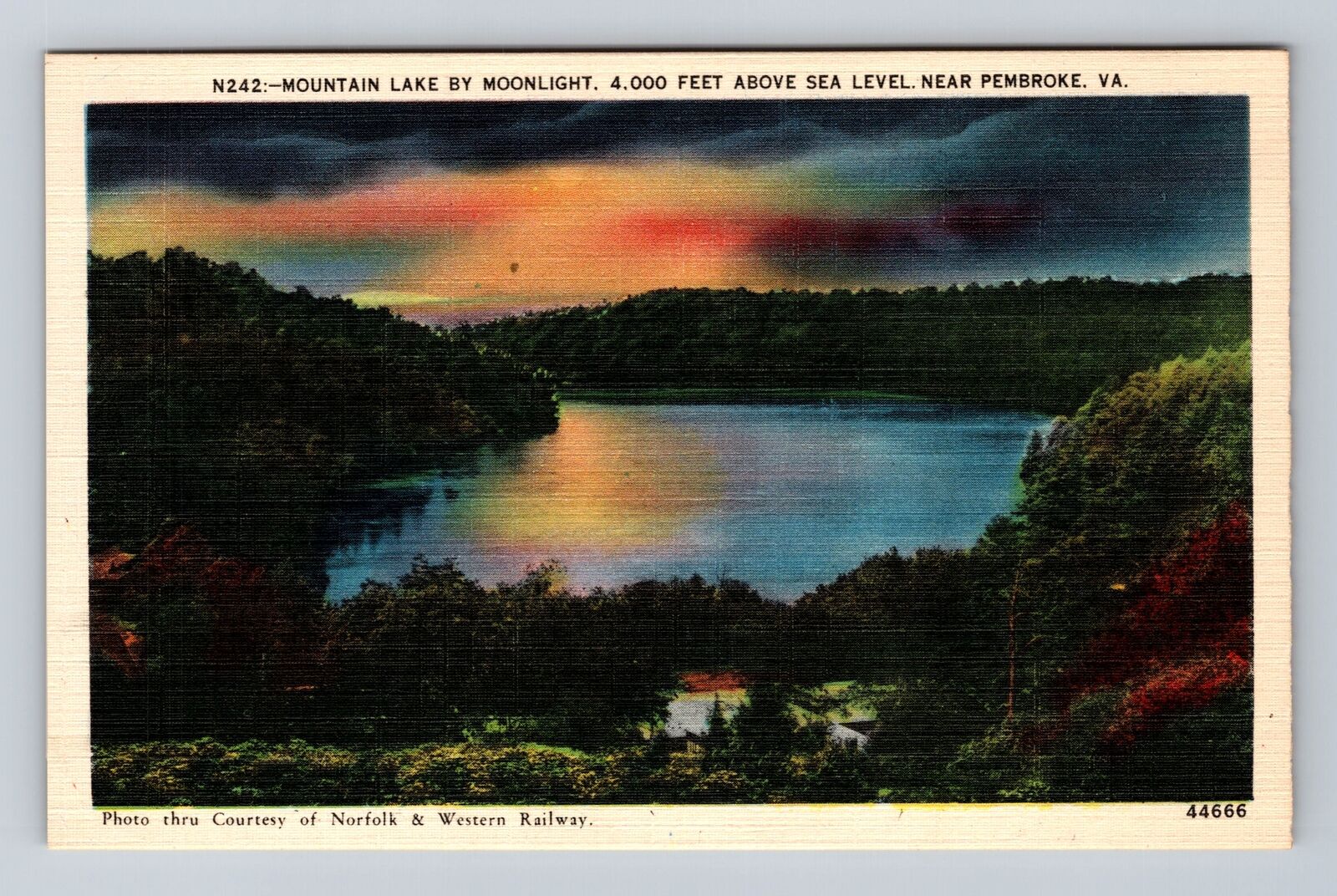 Pembroke VA-Virginia, Mountain Lake By Moonlight, Antique, Vintage Postcard