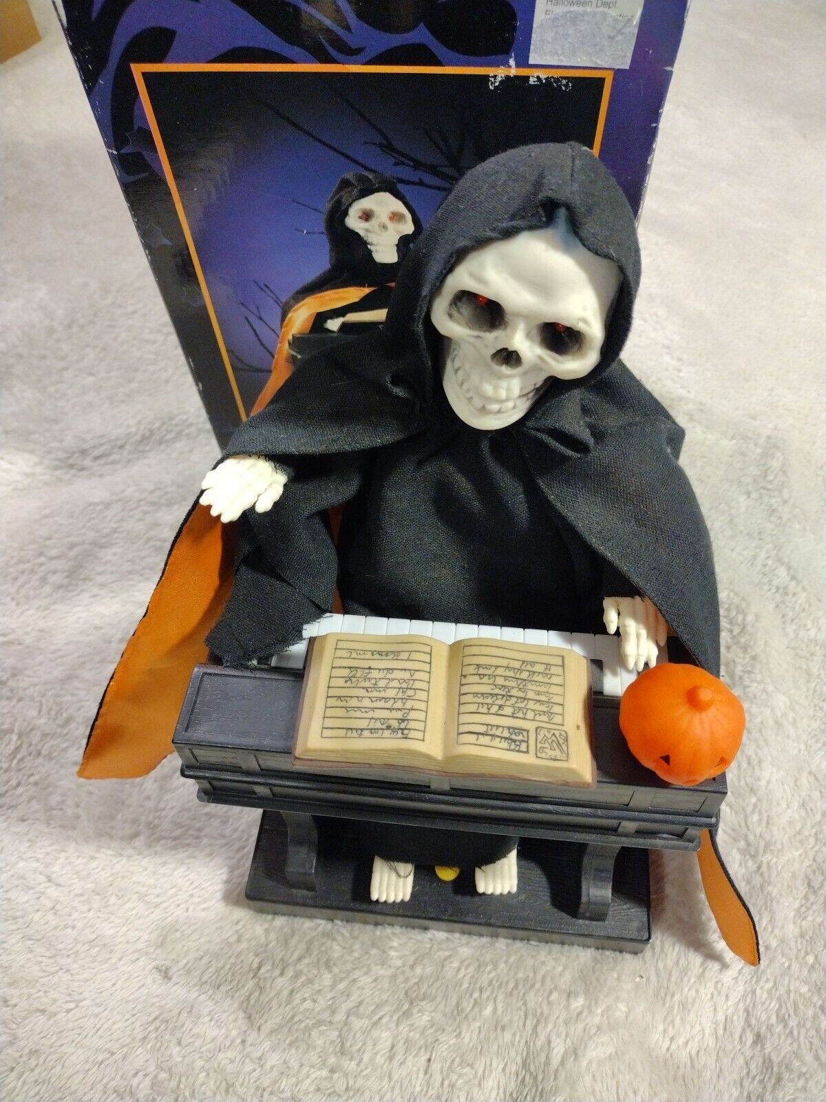 VINTAGE GEMMY Animated Grim Reaper At His Organ/Piano 1995 Works W/Box SKULL