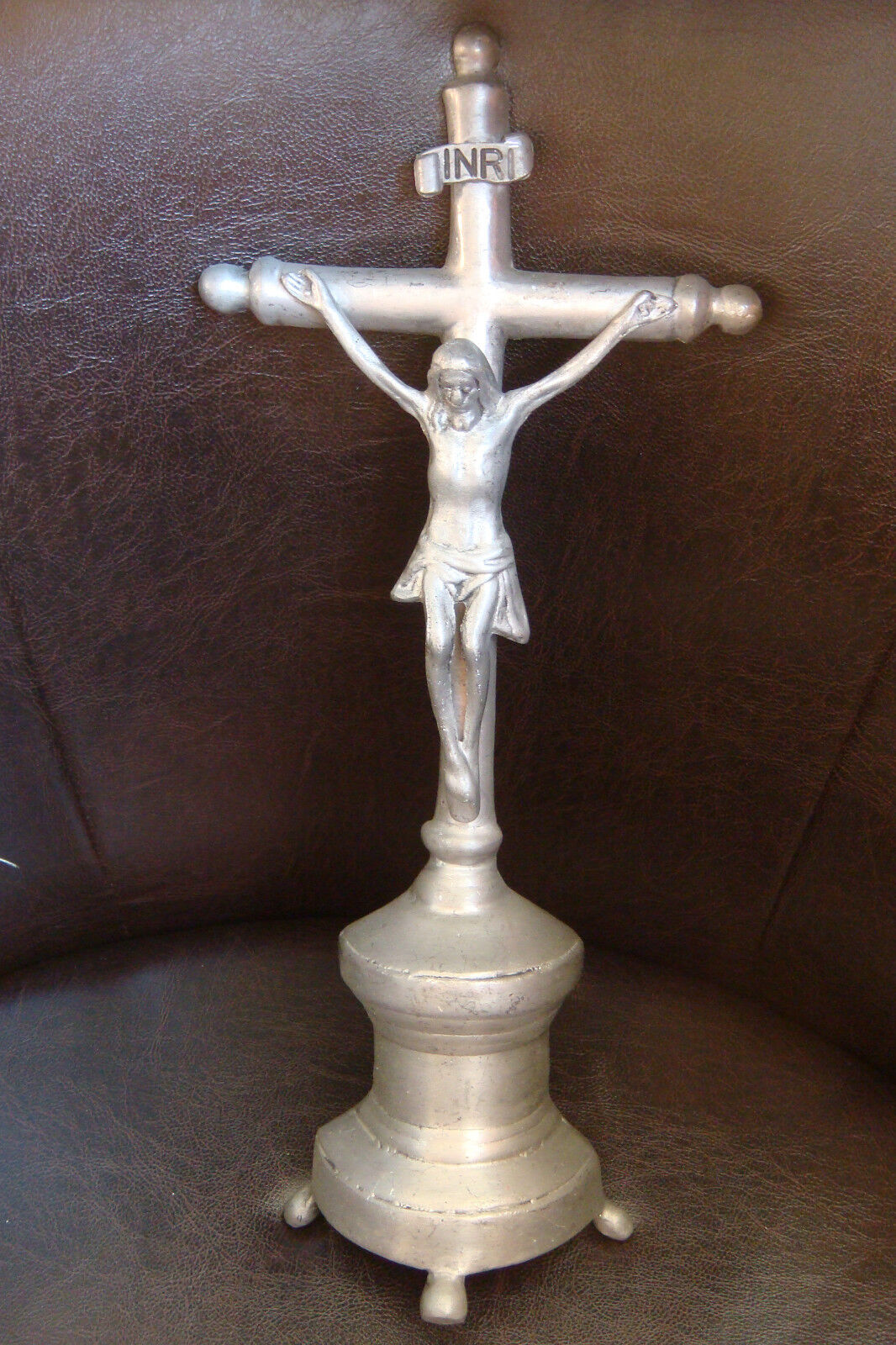 ANTIQUE BEAUTIFULLY DETAILED HAND MADE RARE TIN MARKED CRUCIFIX 
