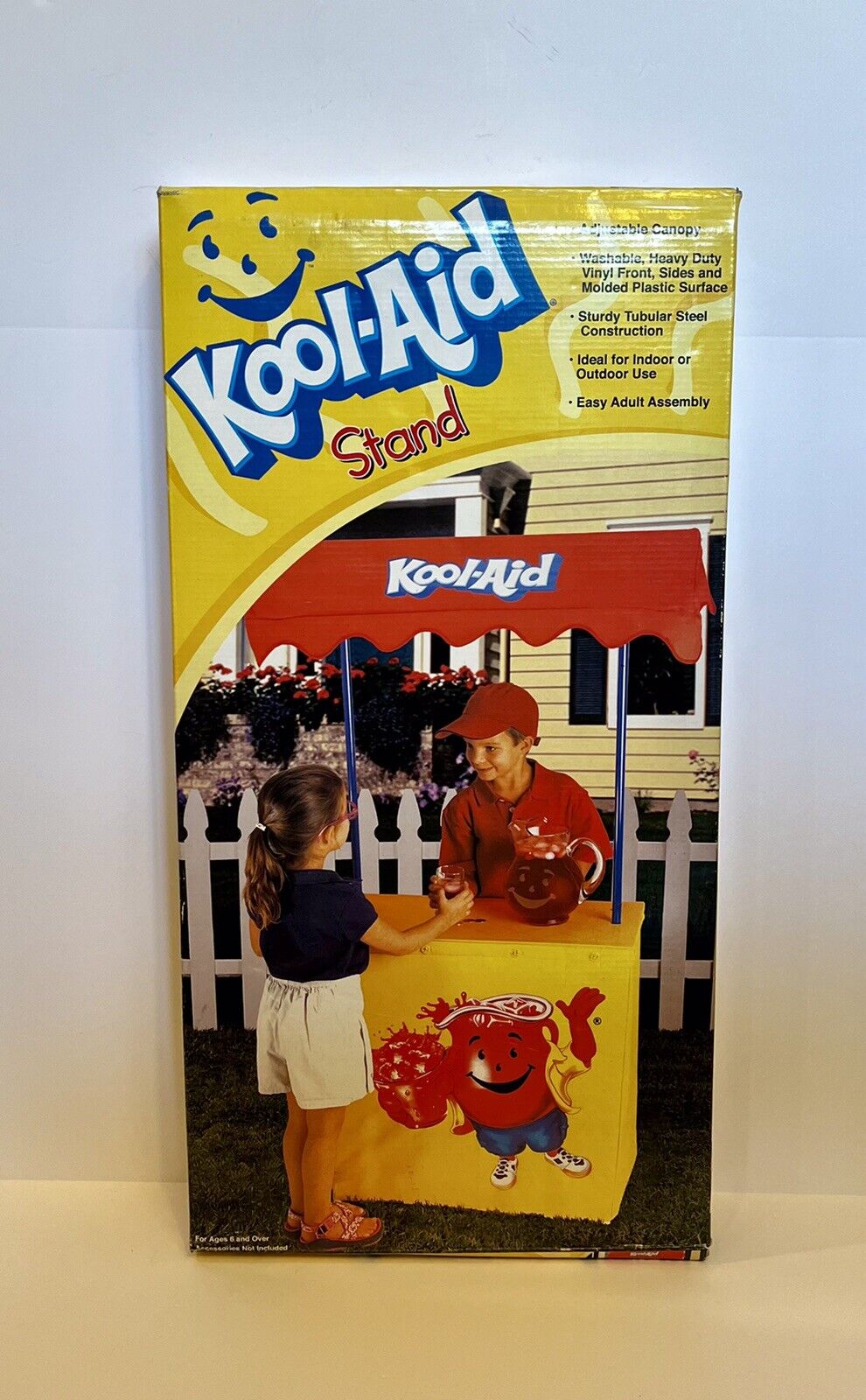 Vintage Kool-Aid Kids Lemonade Juice Tea Stand Steel Canopy Red Blue Yellow NEW