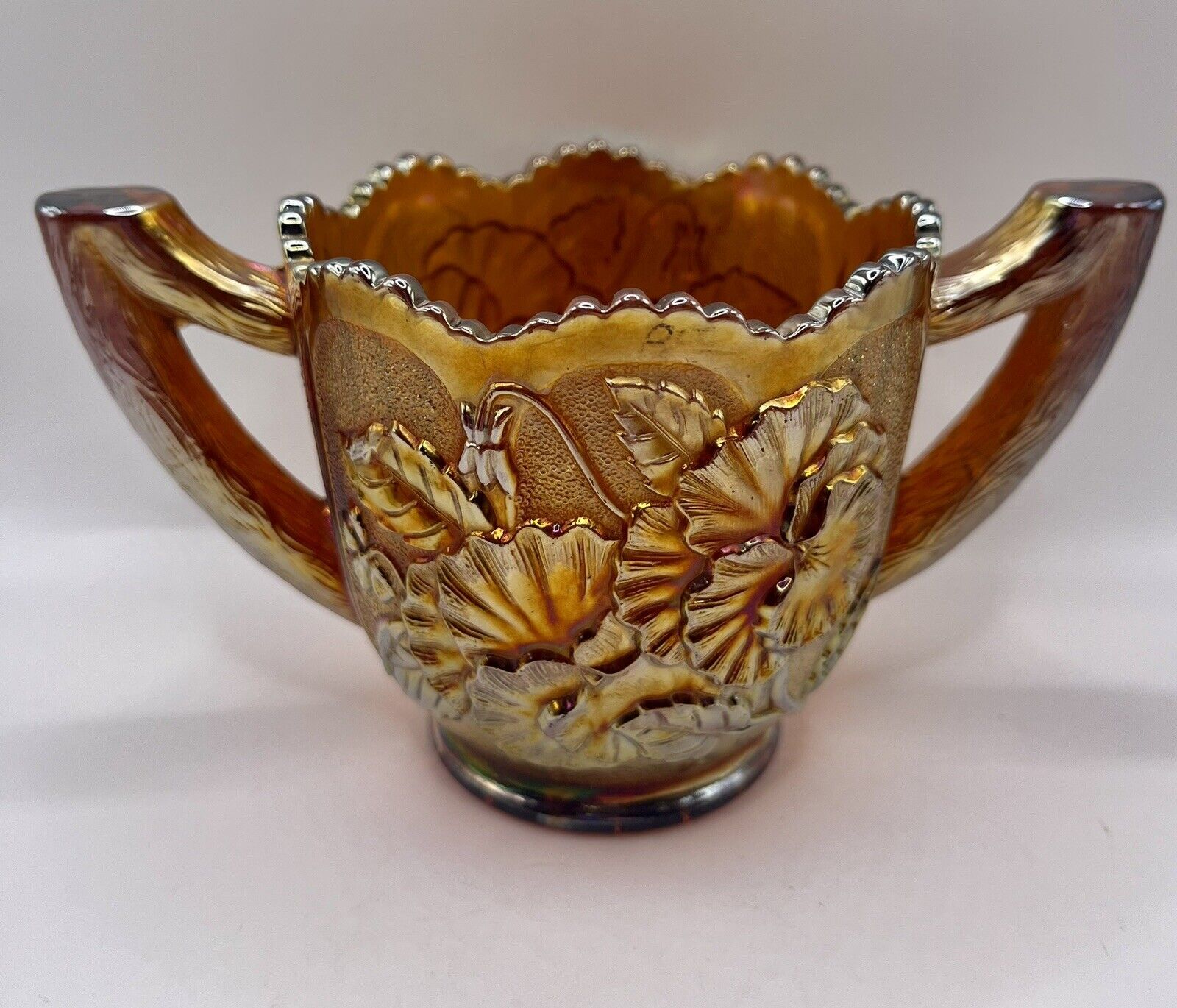 Imperial Glass  Marigold Carnival Glass Sugar Bowl Double Handled Vintage