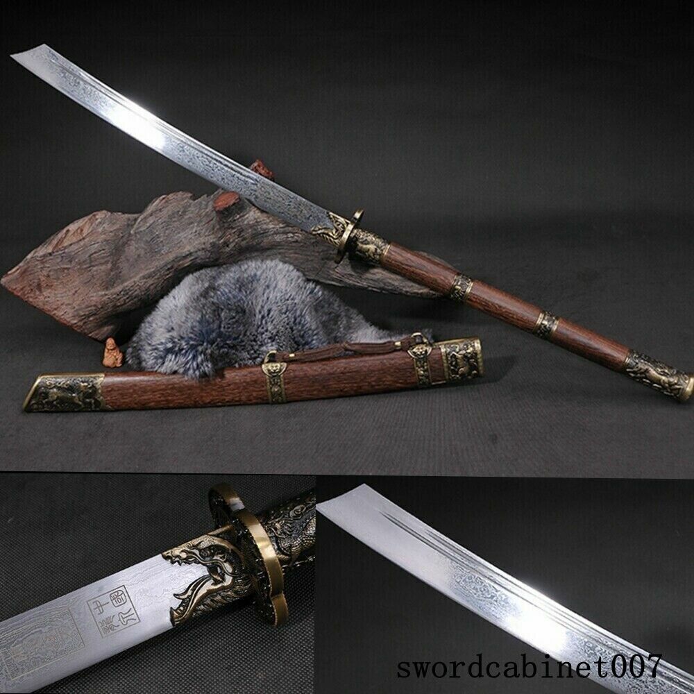 Kangxi Sword Chinese Emperor Broadsword Folded Steel Blade Long Rosewood Handle