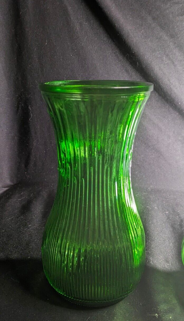Vintage 8.5” Inch Green Glass Swirl Pattern Vase by Hoosier Glass...