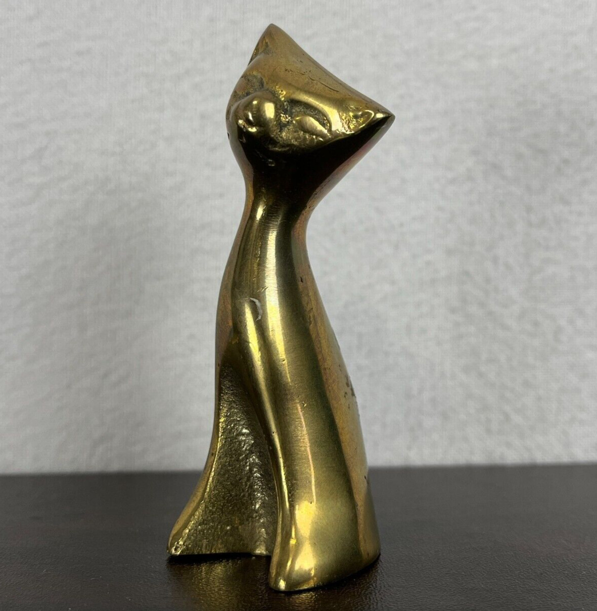 Vintage Atomic MCM RETRO Cat Figurine Brass Siamese Cat Short Ears DENMARK