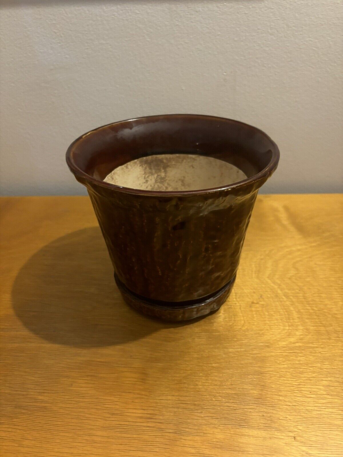 Vintage Brown Glazed Stoneware Flower Pot  CDP Natural White Clay