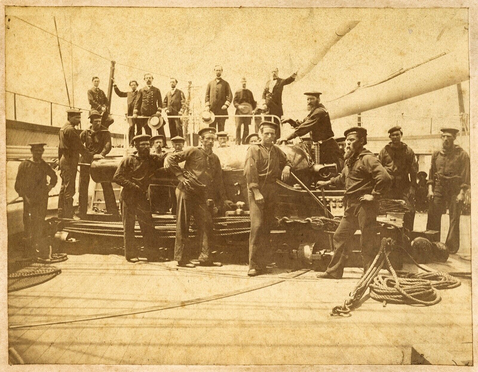CIVIL WAR USS WABASH NAVY FRIGATE CREW & CANNON 1862 ALBUMEN PHOTO by H P MOORE 