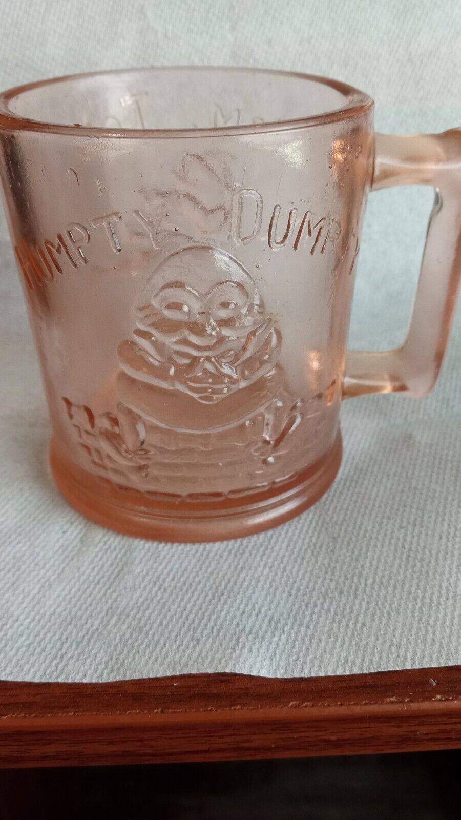 PINK DEPRESSION GLASS Mug HUMPTY DUMPTY / TOM, TOM THE PIPERS SON