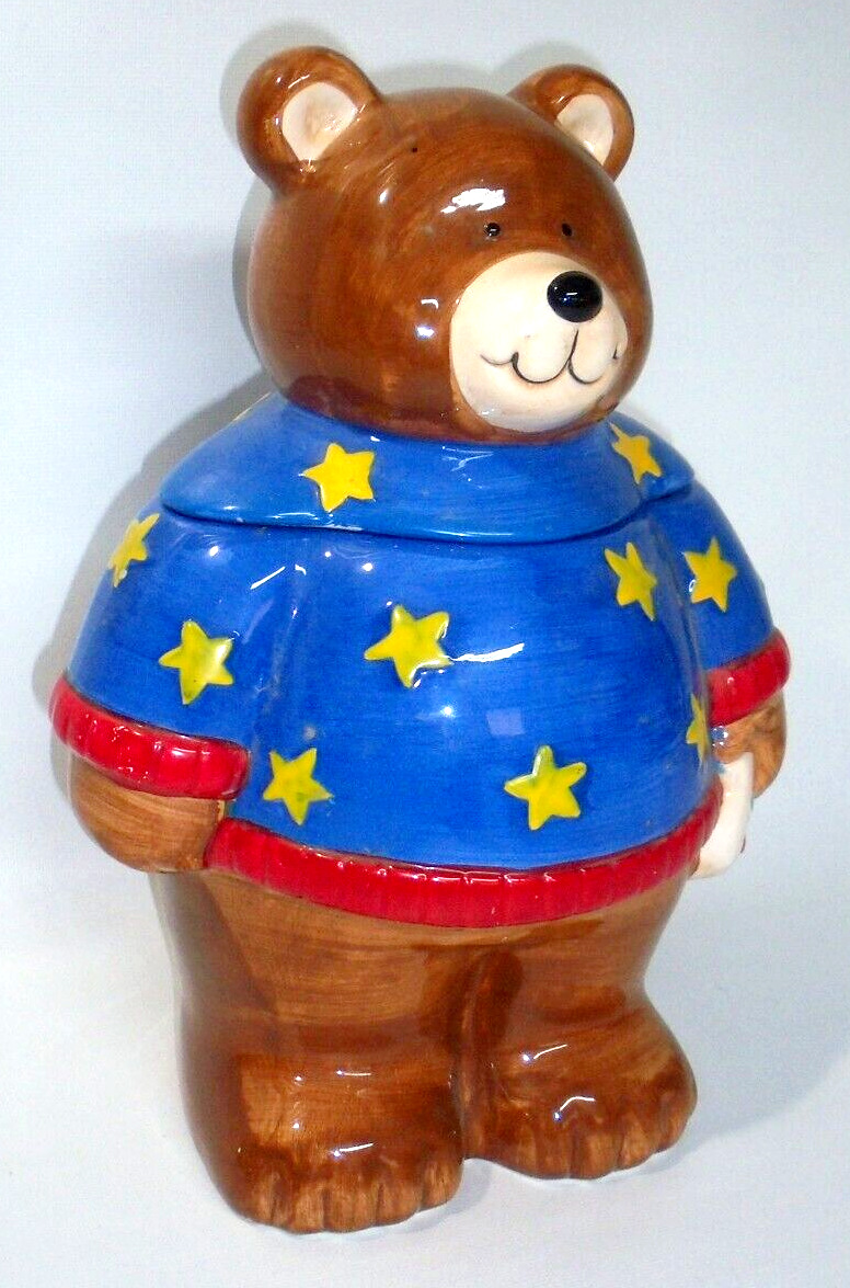 Coco Dowley Patriotic Teddy Bear Ceramic Cookie Jar in Original Box, New