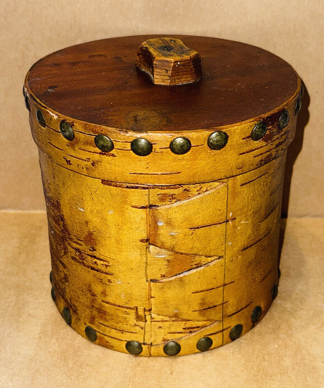 Vintage Leather Wrapped Wood Storage Box 5”W X5.5”T