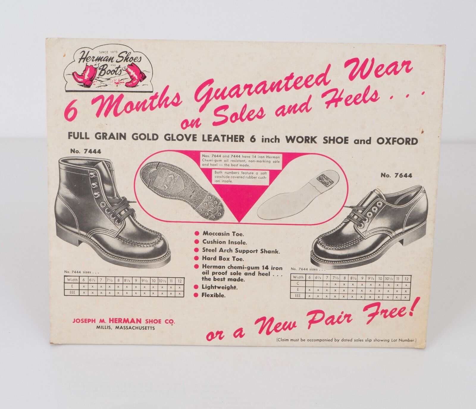 Vintage Advertising 1950s Hermans Work Boots & Shoes Workwear