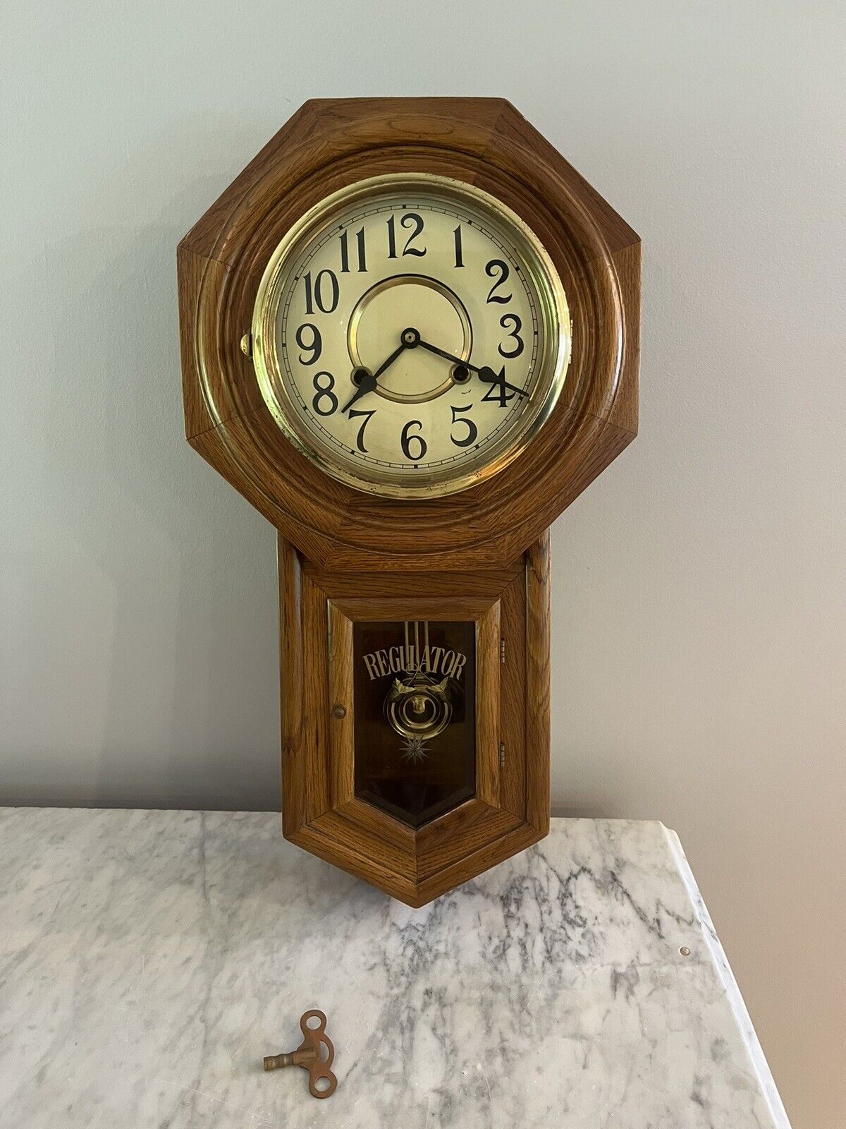 Antique Regulator Wind Up Wall Clock With Westminster Chime