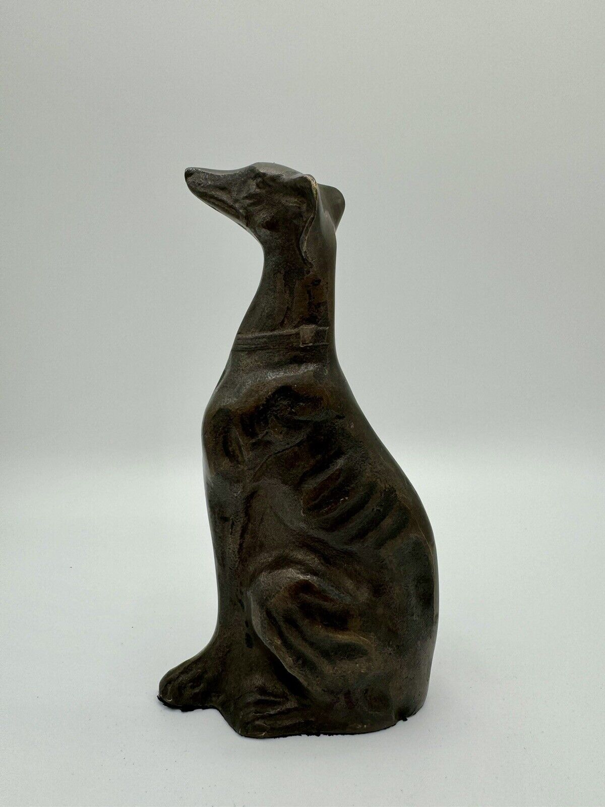 Vintage Solid Brass/Bronze Greyhound Saluki Dog Statue Sculpture 6.5” Tall