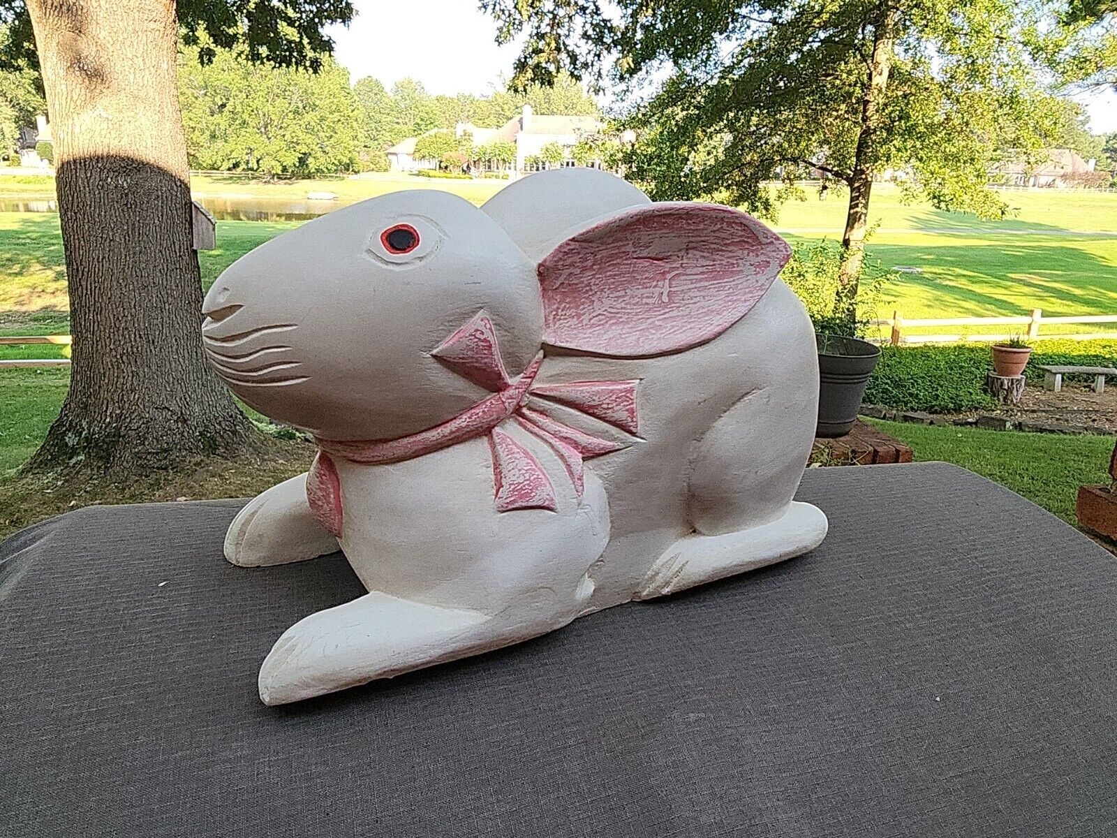 Large Handcarved Wood White Rabbit