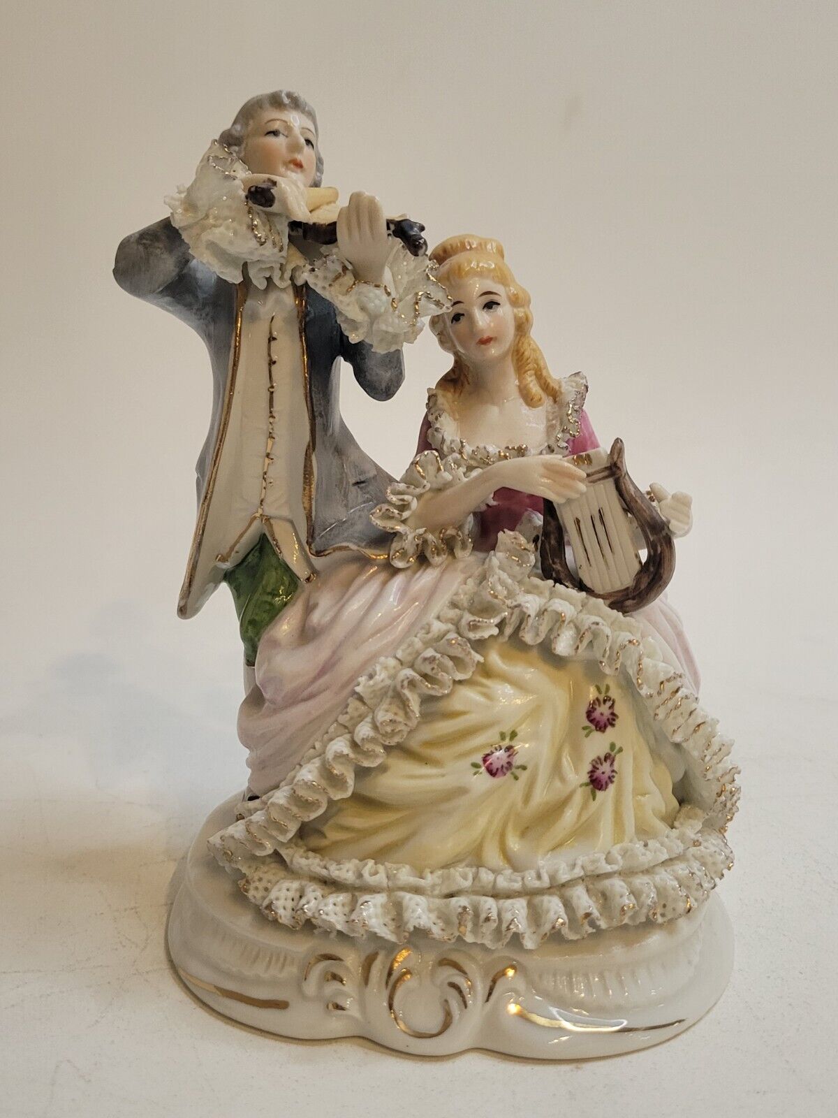 Victorian Porcelain Musician Couple Germany Dresden 1950's Vintage Figurine 