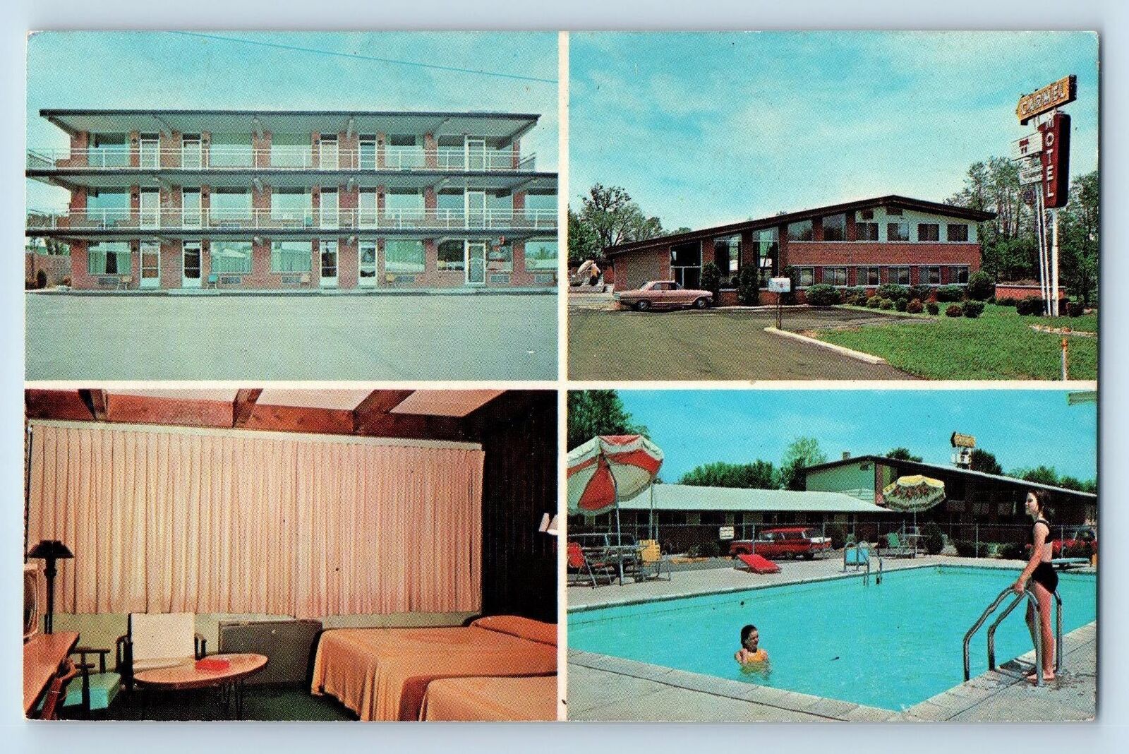 Carmel Indiana IN Postcard Carmel Motel Exterior Swimming Pool c1960\'s Vintage