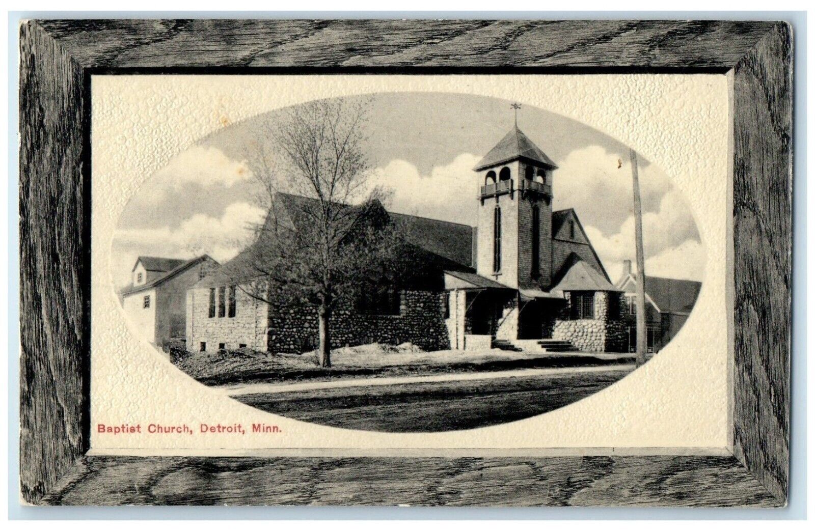 c1910 Baptist Church Chapel Building Detroit Minnesota Embossed Vintage Postcard
