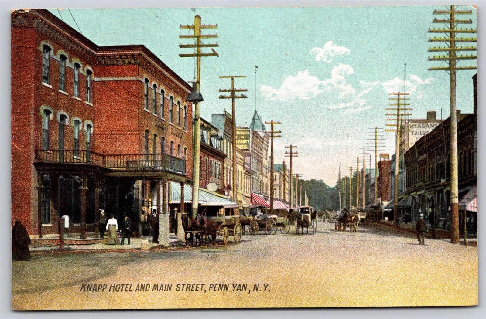 Postcard Knapp Hotel and Main Street, Penn Yan NY Horse carriages U140