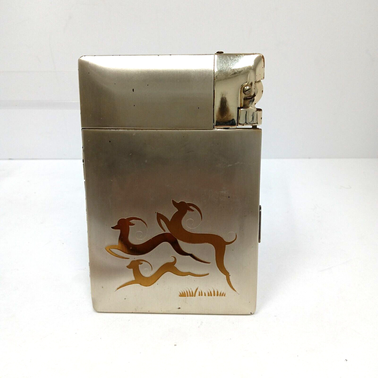 Elgin American Lite O Matics, Lighter & Cigarette Case, Polished Bronze Fawns SF