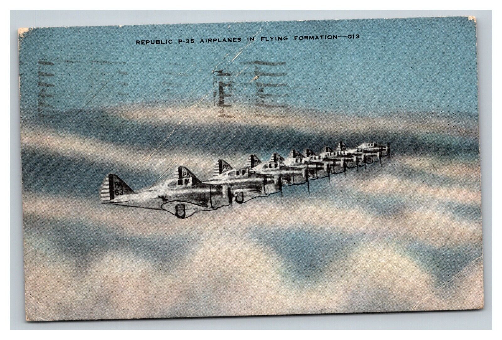 Vintage 1943 Military Postcard Republic P-35 Airplanes in Formation