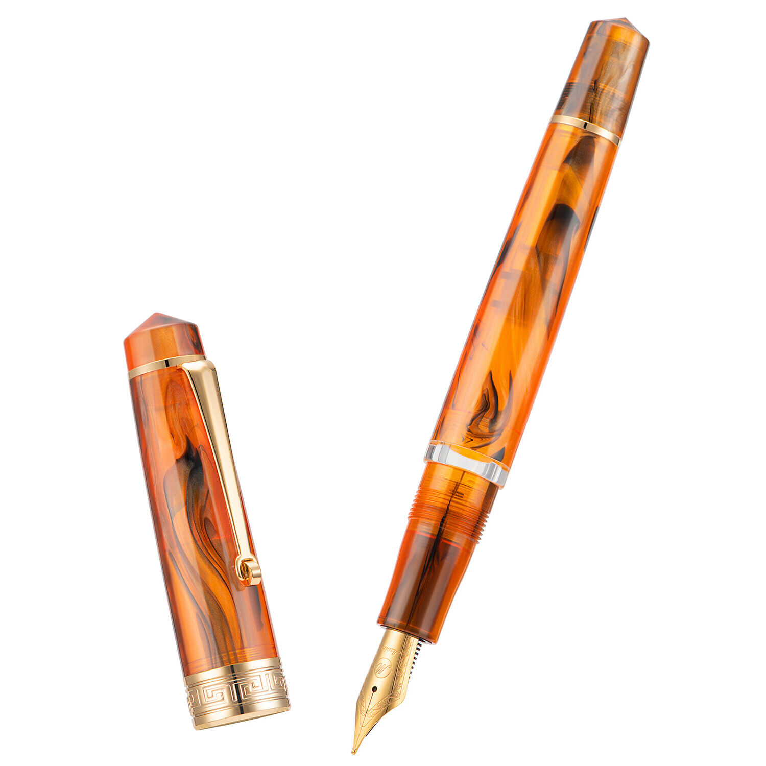 Asvine P20 Piston Fountain Pen EF/F/M Nib, Amber Resin Writing Office Gift Pen