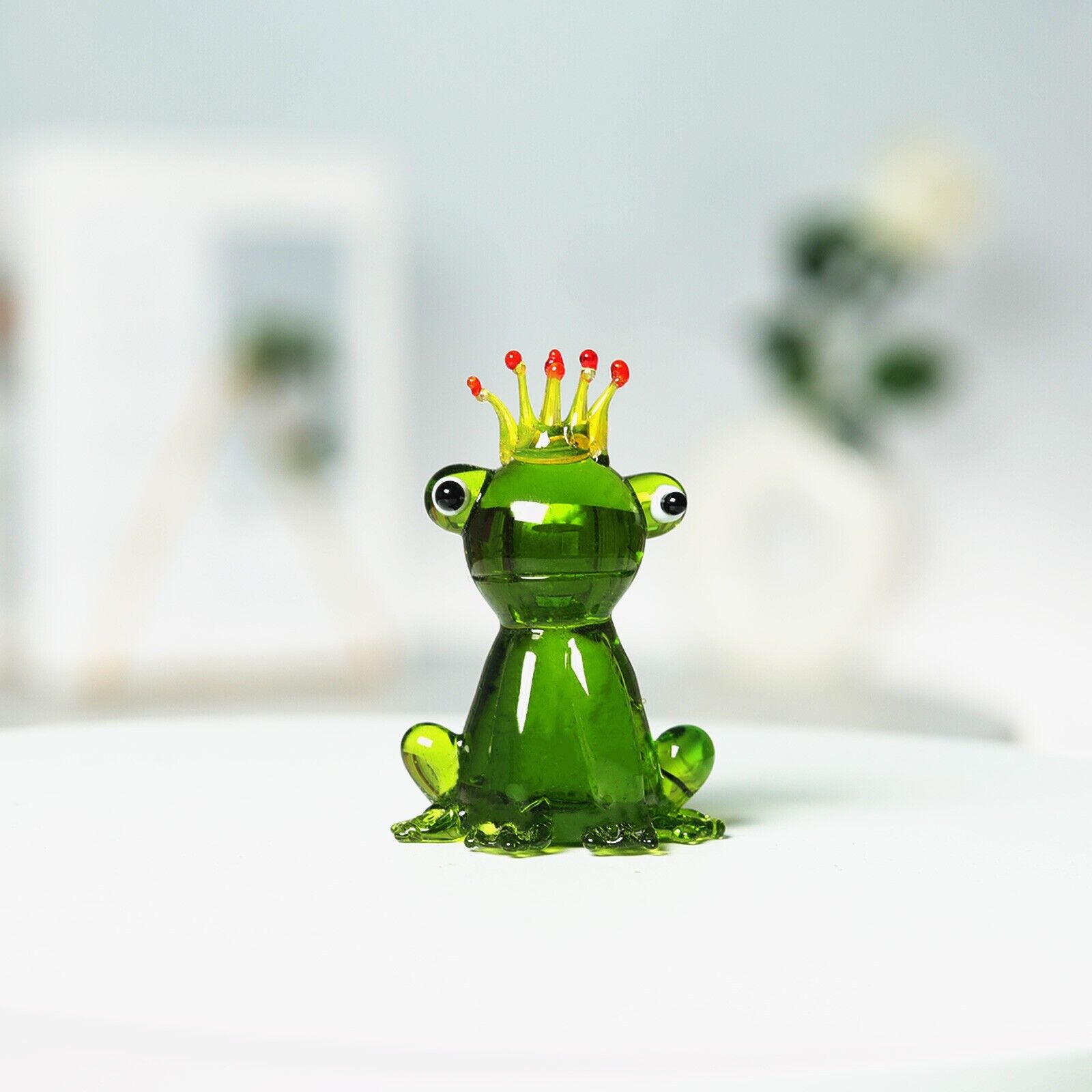 Hand Blown Art Glass Figurine Green Frog Miniature Animals Collection Ornament