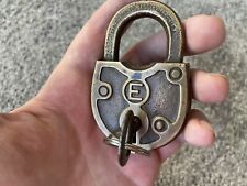 Antique Eagle Lock Company Solid Brass Pad Lock With Original Skeleton Key picture