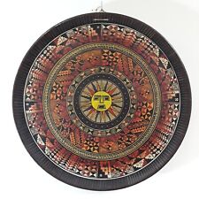 Vintage Aztec Indian Wall Art Hand Painted Peruvian Wooden Plate Sun God picture