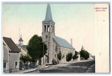 Hurley Wisconsin WI Postcard Catholic Church Exterior Roadside View 1908 Antique picture