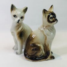 Pair Of Vintage Bone China Siamese Sphinx Style Cat Figurines / Ornaments VGC picture