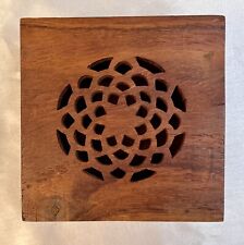 Vintage Handcarved Wood Incense Box Wooden Trinket Jewelry Box India Sunburst picture
